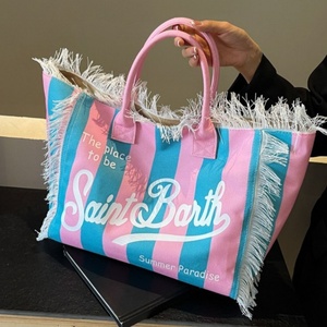 Summer Fashion Macrame Canvas Tote Handbag <b>Large</b> Capacity Print Logo Vacation Leisure <b>Beach</b> Travel Shoulder <b>Bag</b> with Tassels - Product Image 1