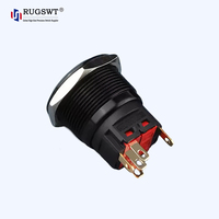 Interrupteur à bouton-poussoir LED étanche avec symbole d'alimentation, bouton métallique momentané ou à rétention avec connecteur filaire pour contrôle automobile et industriel