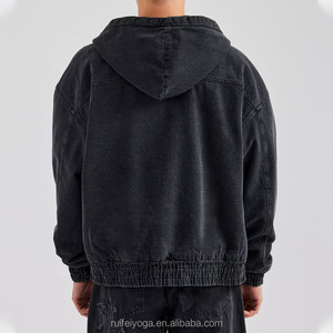 Chất Lượng Cao Tùy Chỉnh Boxy Giản Dị Trùm đầu Lót Zip Quá Khổ 100% Bông Rửa Sạch Quần Jean Màu Đen Người Đàn Ông Denim Áo Khoác Áo - Product Image 6