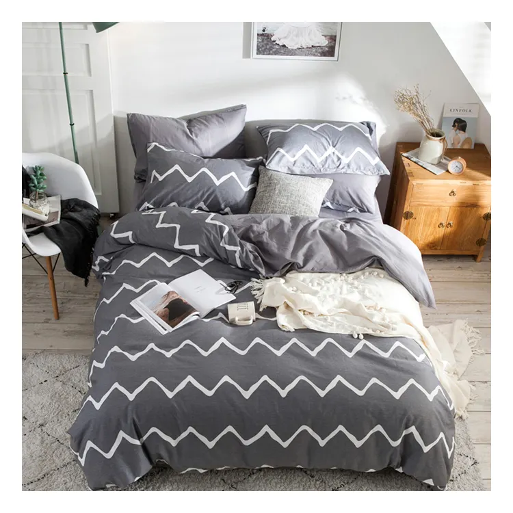 Copripiumini letto grigio bianco linee tessili per la casa geometrici 100% cotone Queen Size Set biancheria da letto di design Set letto matrimoniale