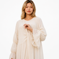 Robe longue fluide à volants style bohème pour femme, col en V, manches longues cloche, coupe ample, avec châle assorti, tenue décontractée pour les vacances