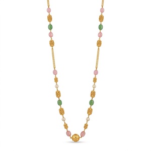 Antique 925 Silver <b>Necklace</b> with Pink and Green Beads Long Chain Mala <b>Statement</b> Jewelry for Women Wedding and Party Wear - Product Image 1