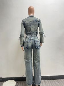Pronto per la spedizione S-2XL <span class=keywords><strong>moda</strong></span> 2025 Boutique Jeans Jeans Casual giacche due pezzi Set - Product Image 6