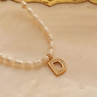 Collier tendance unisexe en acier inoxydable 304/316 avec pendentif lettre D plaqué or 18 carats et chaîne imitation – Idéal pour un cadeau DIY