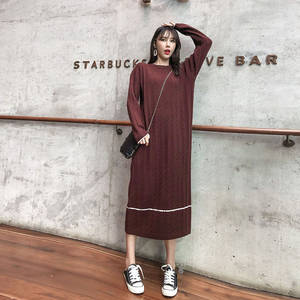 Vendita Calda <span class=keywords><strong>Abito</strong></span> <span class=keywords><strong>Lungo</strong></span> in Maglia Stile Preppy <span class=keywords><strong>Invernale</strong></span> Coreano per Ragazze, Vestito Casual Maxi in Cashmere per Donne - Product Image 2