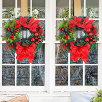 Guirlande de Noël transfrontalière, lampe à vent, nœud décoratif pour porte et fenêtre, anneau festif en vigne rouge, décoration suspendue pour scène, en plastique