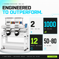 Machine à broder industrielle à 2 têtes et 12 aiguilles, informatisée, haute vitesse 1000 tr/min, pour usage commercial et domestique, neuve, pour casquettes, t-shirts et broderie à plat