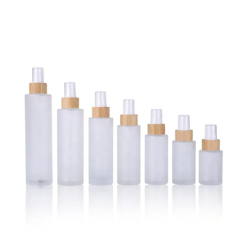 Hochwertige Kosmetik verpackung 20ml 30ml 50ml 100ml 120ml 150ml Mattglas-Sprüh flasche mit Bambus nebels prüh gerät