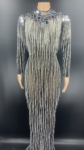 NOVANCE 새로운 패션 가을 파티 드레스 여성 반짝이 나이트 클럽 원피스 투명 스파클 술 원피스 라인 석 무도회 - Product Image 3