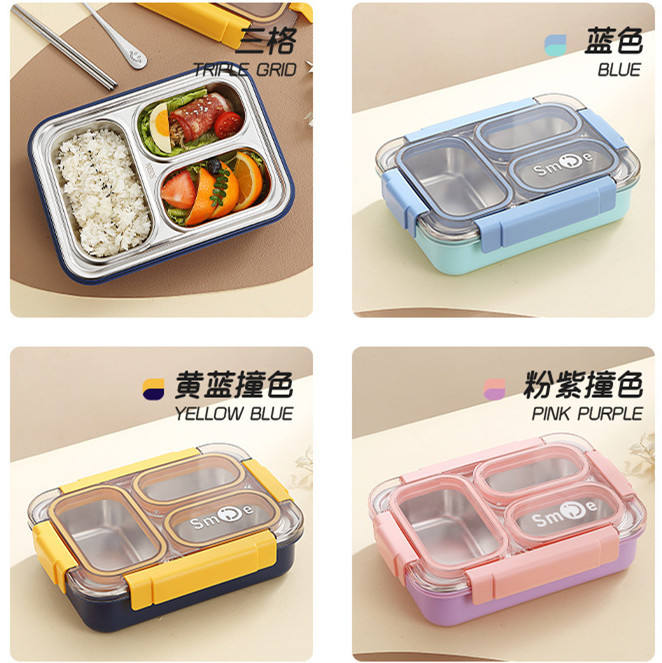 710ML 3 compartments + stainless steel spoons and chopsticks