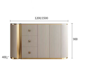 Console de luxe moderne avec plateau en marbre, meuble de rangement en acier inoxydable et bois, panneaux latéraux cannelés pour hôtel et salon - Product Image 5