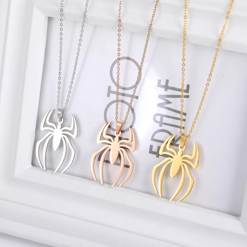 Punk Spider pendentif colliers pour femmes hommes couleur argent en acier inoxydable collier ras du cou mode bijoux femme