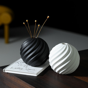 Vase en céramique de style Ins, rond, noir et blanc, taille <span class=keywords><strong>S</strong></span>, décoration pour la maison - Product Image 3