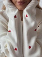 Pulls à col rond de qualité supérieure Automne Manches longues Motif cœur Broderie Épaule tombante Pull en tricot pour femmes