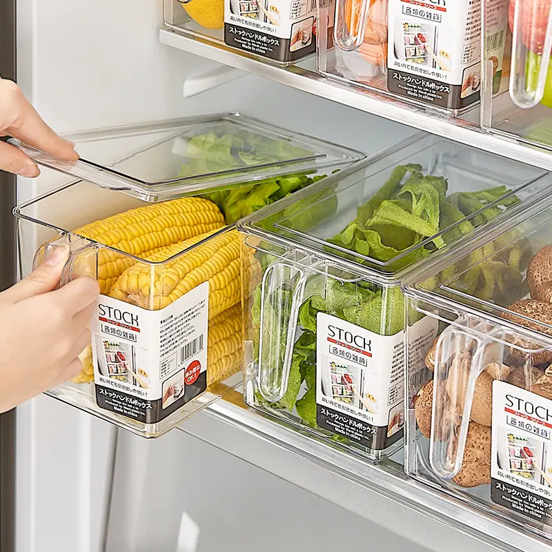 Scatola portaoggetti trasparente per uso alimentare con coperchio e maniglia per frigorifero da cucina