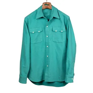 Inspired Classic Long Sleeve Chamois Shirt Western Cotton Moleskin Mens Denim Shirts Turquoise Pearl Snap Western Shirt