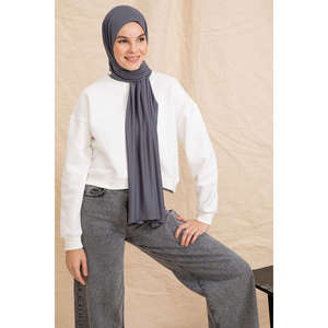 Bufanda de algodón para mujer, color antracita, larga, ligera, tradicional, tipo chal. - Product Image 2