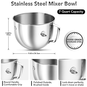 <span class=keywords><strong>Bol</strong></span> mélangeur compatible <span class=keywords><strong>KitchenAid</strong></span> 7QT, en acier inoxydable, qualité alimentaire, compatible lave-vaisselle, pièces de rechange pour batteur sur socle. - Product Image 3