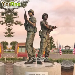 Custom bronze two soldier at war statues