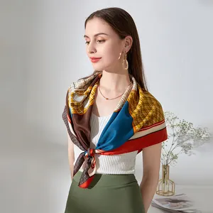 2022 Hot Koop 90*90Cm Vierkante Twill Polyester Satijn Hijab Sjaals Voor Vrouwen Stijlvolle