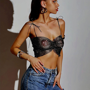 Ladies Sequined Rhinestones Chainmail Fishnet Suspenders <span class=keywords><strong>Top</strong></span> For Nightclub Party Black Crystal Mesh <span class=keywords><strong>Crop</strong></span> <span class=keywords><strong>Top</strong></span> - Product Image 2