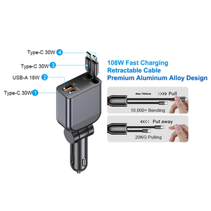 ที่ชาร์จในรถยนต์ USB C 60W 67W ชาร์จเร็วพิเศษ PD ไร้สาย แบบยืดหดได้ 5 in 1 6-in-1 อะแดปเตอร์โทรศัพท์ Star Light สำหรับแล็ปท็อป - Product Image 2