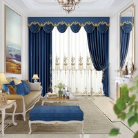 Rideaux sur mesure Yun Zhu bleu marine et or style palais, élégants, vintage, occultants, pour projets hôteliers de luxe