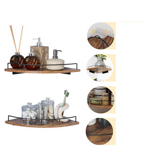 Étagère d'angle suspendue en bois brun campagnard, <span class=keywords><strong>casier</strong></span> autoportant avec garde-corps, niveau unique, grande capacité, durable, pour salle de bain et <span class=keywords><strong>cuisine</strong></span> - Product Image 3