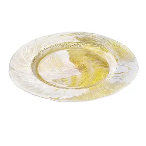 Yunzhifan High Quality 13 Inch Wholesale New Design Reusable Round Gold Plastic Charger Plates Kitchen Dish Plates