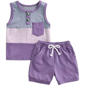 Ensembles de vêtements pour garçons, été, coton, trois couleurs, débardeur Henley, short à cordon de serrage, tenue pour bébé, <span class=keywords><strong>petit</strong></span> garçon, 2 pièces - Product Image 3