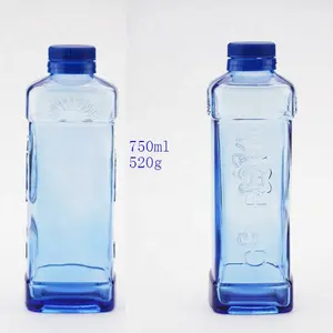 スクリューラバーキャップ付き500mlブルーガラスボトルガラスミネラルウォーターボトル