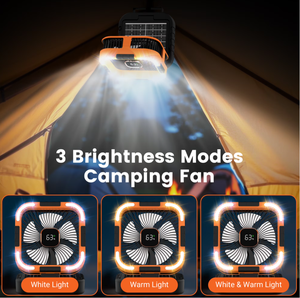 Solar Fan 10000mAh Rechargeable Camping Fan Battery Portable Fans with LED Light 6 Speeds - Product Image 2