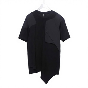 Camiseta de Verano Estilo <span class=keywords><strong>Diablo</strong></span> con Diseño Asimétrico, Dobladillo Inclinado, Corte Tridimensional, Holgada, de Manga Corta, Sólida y Transpirable - Product Image 1