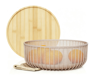 <span class=keywords><strong>Cesta</strong></span> de Frutas de Bambú con Tapa de Madera SINCERE, 11.4\"x11.4\"x4.5\", Contenedor de Almacenamiento <span class=keywords><strong>para</strong></span> Encimera de Cocina, Cestas de Alambre Metálico <span class=keywords><strong>para</strong></span> Frutas - Product Image 3