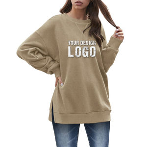 Sudadera Holgada con Cuello Redondo y Hombros Caídos para Mujer, Estilo Casual Urbano, Color Sólido, Tallas Grandes - Product Image 1