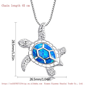 古典的なブルー宝石オパールウミガメ動物ペンダントネックレス女性のための女性動物結婚式オーシャンビーチジュエリーチャームギフト - Product Image 2