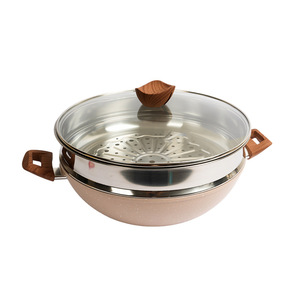 Non-Stick Maifan Stone Wok Induction Compatible Gas Stove Flat Bottom Steamer <b>Cookware</b> <b>Set</b> - Product Image 2