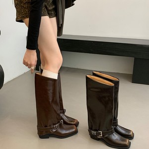 Botas de Combate a Media Pantorrilla con Punta Cuadrada y Correa con Hebilla, de Cuero Genuino, Tacón Plano, Suela de Goma Antideslizante, Estilo Otoñal - Product Image 2