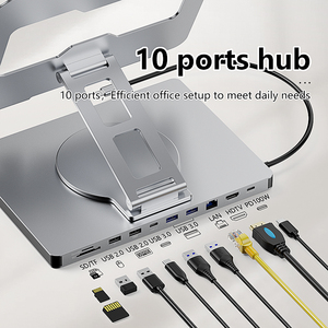 อะแดปเตอร์อะลูมิเนียม 10 in 1 USB C พร้อมแท่นวางแล็ปท็อป มัลติพอร์ต USB 3.0 Type C Hub รองรับ 4K 60Hz HDTV และ Gigabit Lan - Product Image 3