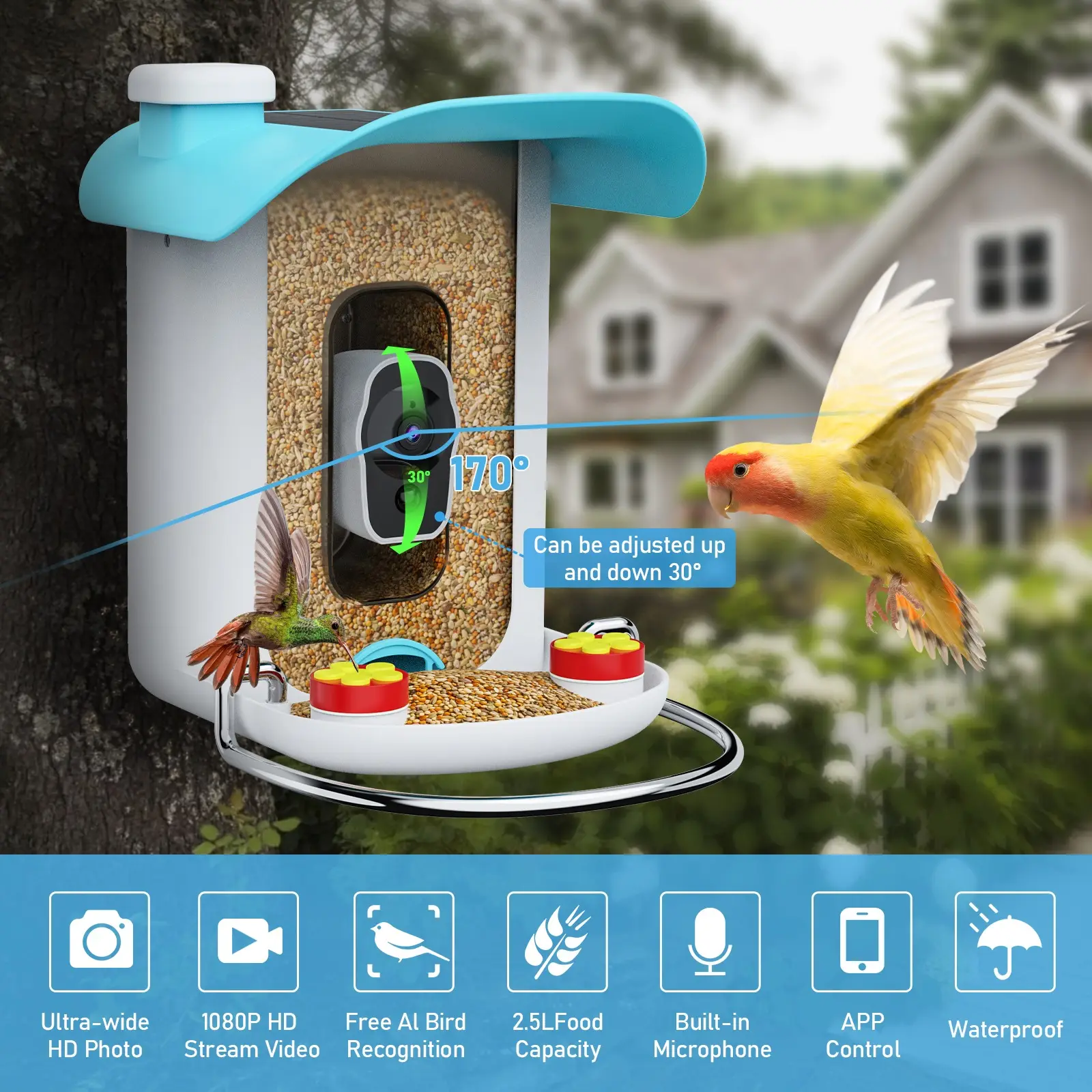 2024 nouveau produit pour animaux de compagnie cabine à oiseaux intelligente WiFi AI mangeoire à oiseaux panneau solaire Vision nocturne étanche mangeoire à oiseaux intelligente avec caméra