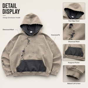Sudadera con capucha de algodón denso con efecto desgastado, deshilachada, de corte holgado, con <span class=keywords><strong>forro</strong></span> <span class=keywords><strong>polar</strong></span> grueso y ribetes. - Product Image 3