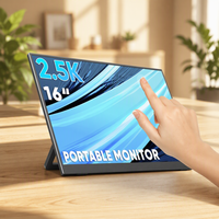 Moniteur tactile portable 2,5K 16 pouces, écran LCD IPS, ultra fin, écran externe, support pliable, ordinateur portable, jeux, affaires, haut-parleur