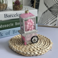 Hiasan Gantung Pohon Natal Warna Pink Silver dengan Glitter, Figurine Ornamen Kaca Mesin Permen Kapas Natal