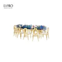 Table ovale haut de gamme pour réception de mariage, support en perles dorées, surface en verre noir pour la décoration de mariage
