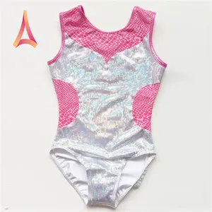 Quality Gymnastics Leotards Bright Mesh-paneled Shiny White Hologram Gymnastics Leotards Girls Gymnastics Suits