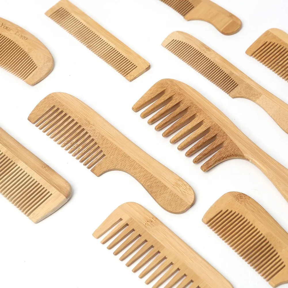 Eco Friendly legno biodegradabile massaggio personalizzato Logo spazzola per barba in legno capelli di bambù pettine a denti larghi