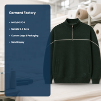 Sweat-shirt personnalisé vert foncé à col montant et demi-zip avec passepoil contrastant pour homme