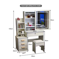 Chambre à coucher avec miroir éclairé, armoire de rangement intégrée, petite coiffeuse moderne minimaliste, coiffeuse de luxe légère