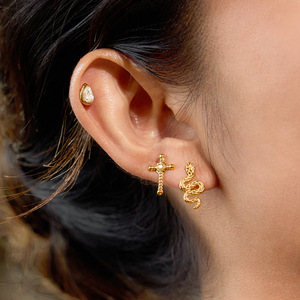 Snake <b>Stud</b> <b>Earrings</b> Gold Plated Stainless Steel Cross Zircon Jewelry For Women Gift Fashion <b>Earrings</b> - Product Image 2