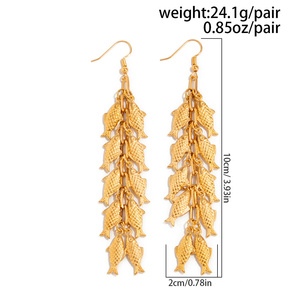 Orecchini pendenti Vintage a catena lunga in metallo a forma di <span class=keywords><strong>pesce</strong></span> per donna alla moda da donna orecchini con nappine e nappe accessori per gioielli di moda - Product Image 6